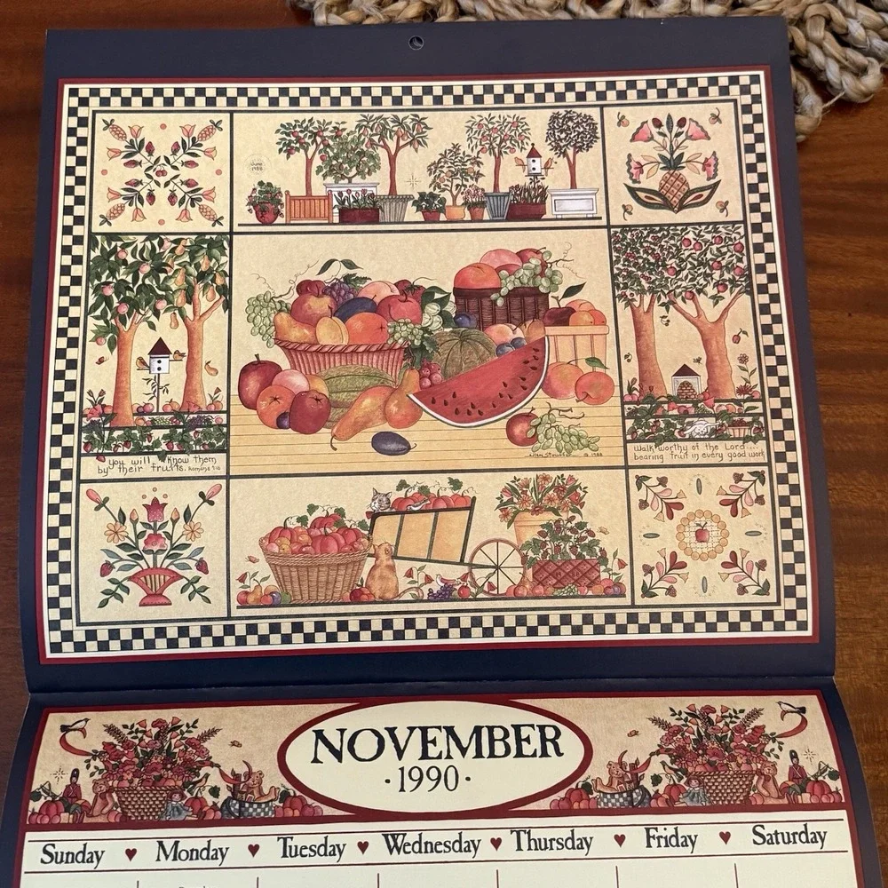 1990 Country Sampler‎ Calendar – 12x12 – Folk Art Cottagecore Grannycore